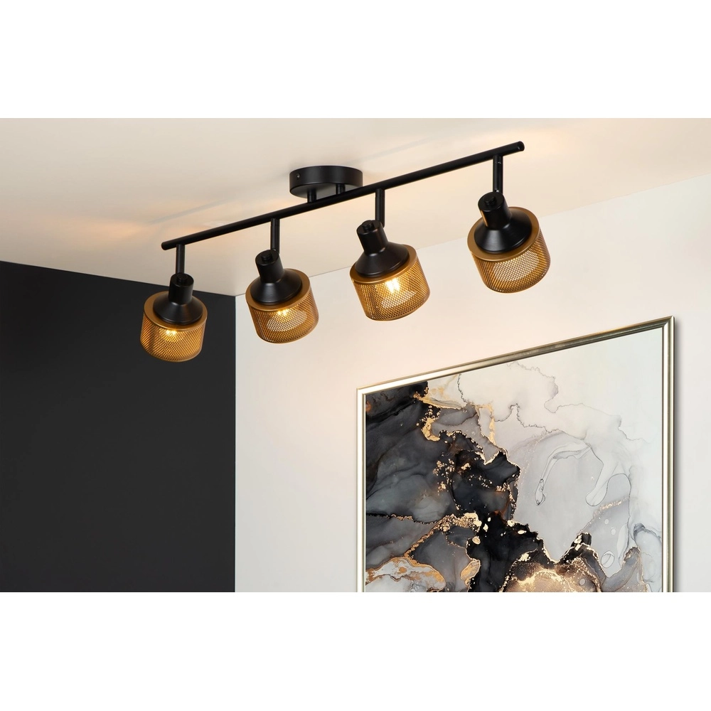 Ceiling lamp Rafa 4-light black with copper Lucide 5411212771308