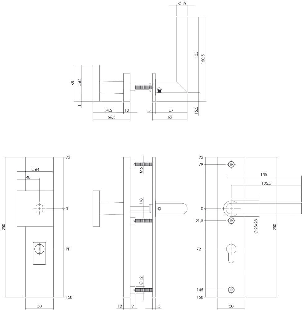 Front door fittings Vurano Core pull protection PC 72mm straight black Intersteel 8714186428313