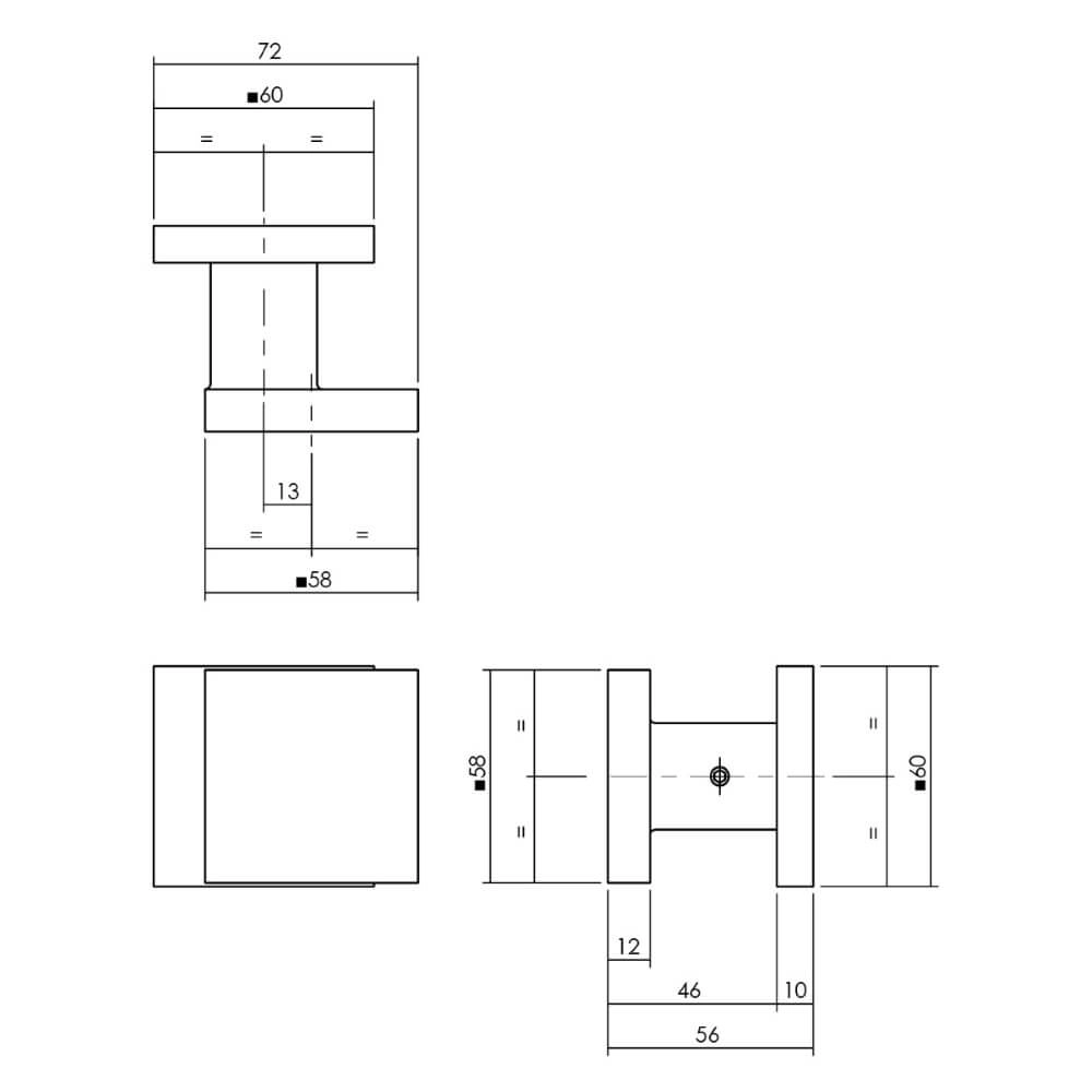 Square front door knob Castor One-sided mounting aluminum black Intersteel 8714186538463