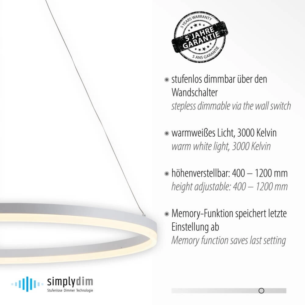 Modern pendant lamp Titus Ø 80cm white Paul Neuhaus 4012248365373