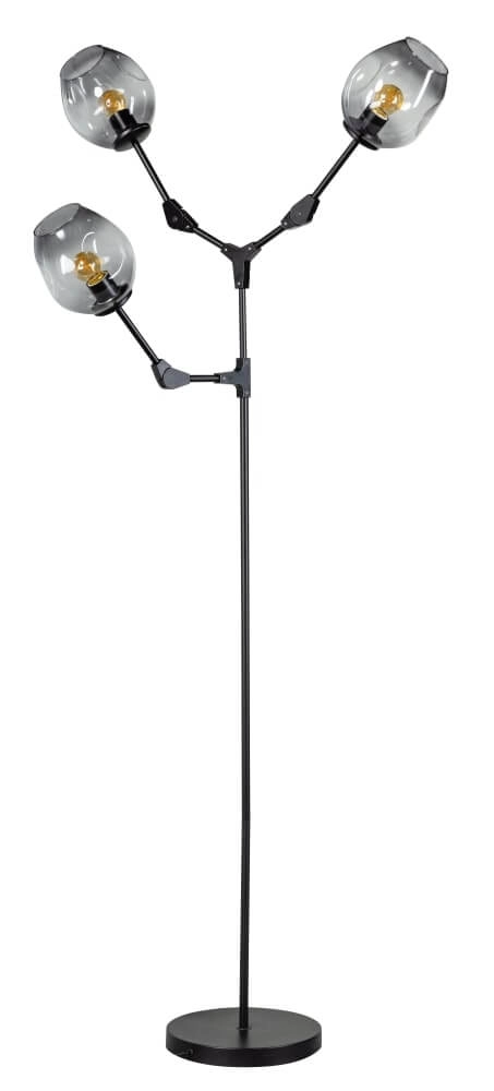 Design floor lamp Lime 3-light black with smoke glass