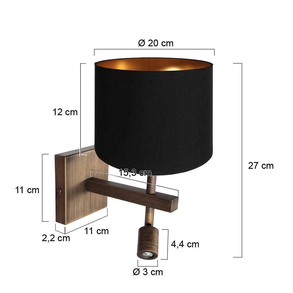 Wall lamp Stang with black hood Steinhauer 8712746189643