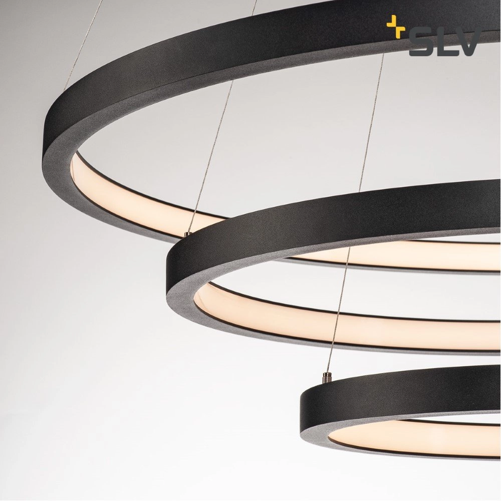 Led pendant light One Triple 3-ring Ø 80cm dimmable black SLV 4024163231077