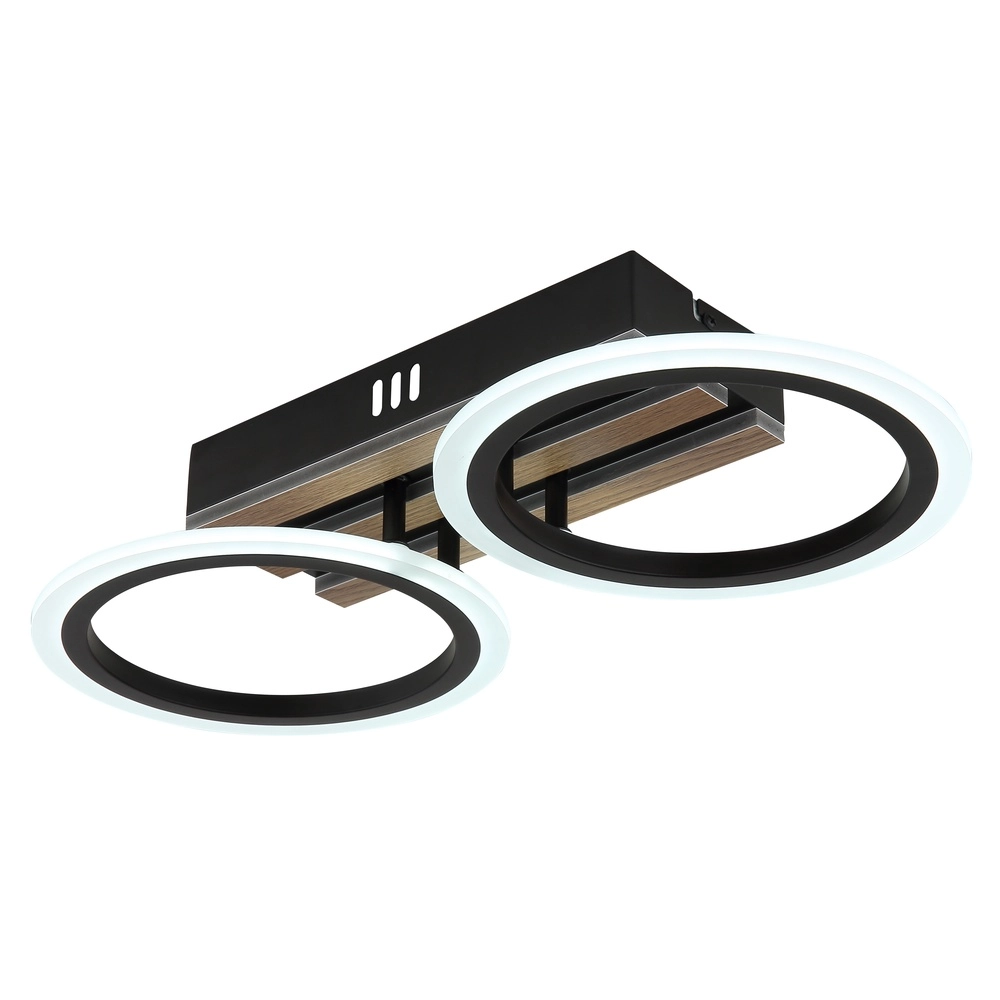 Ceiling lamp Blevins black with wood 2 rings Globo 9007371572168