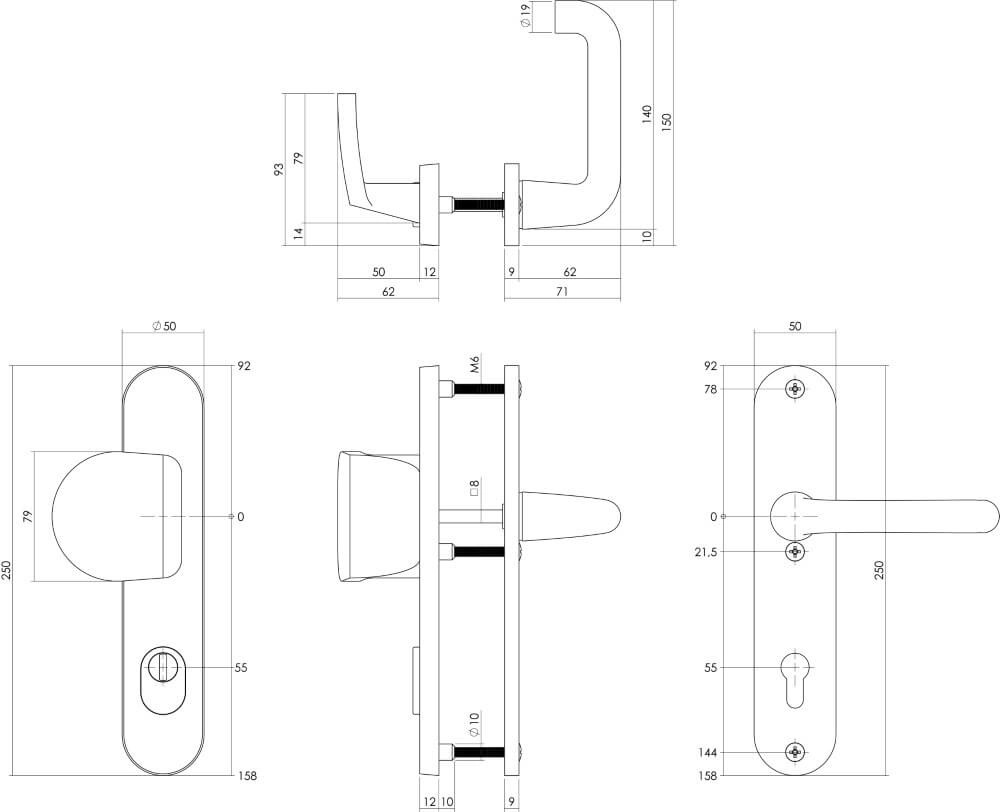 Front door fittings oval Vurano Core pull protection PC 55mm stainless steel Intersteel 8714186447697