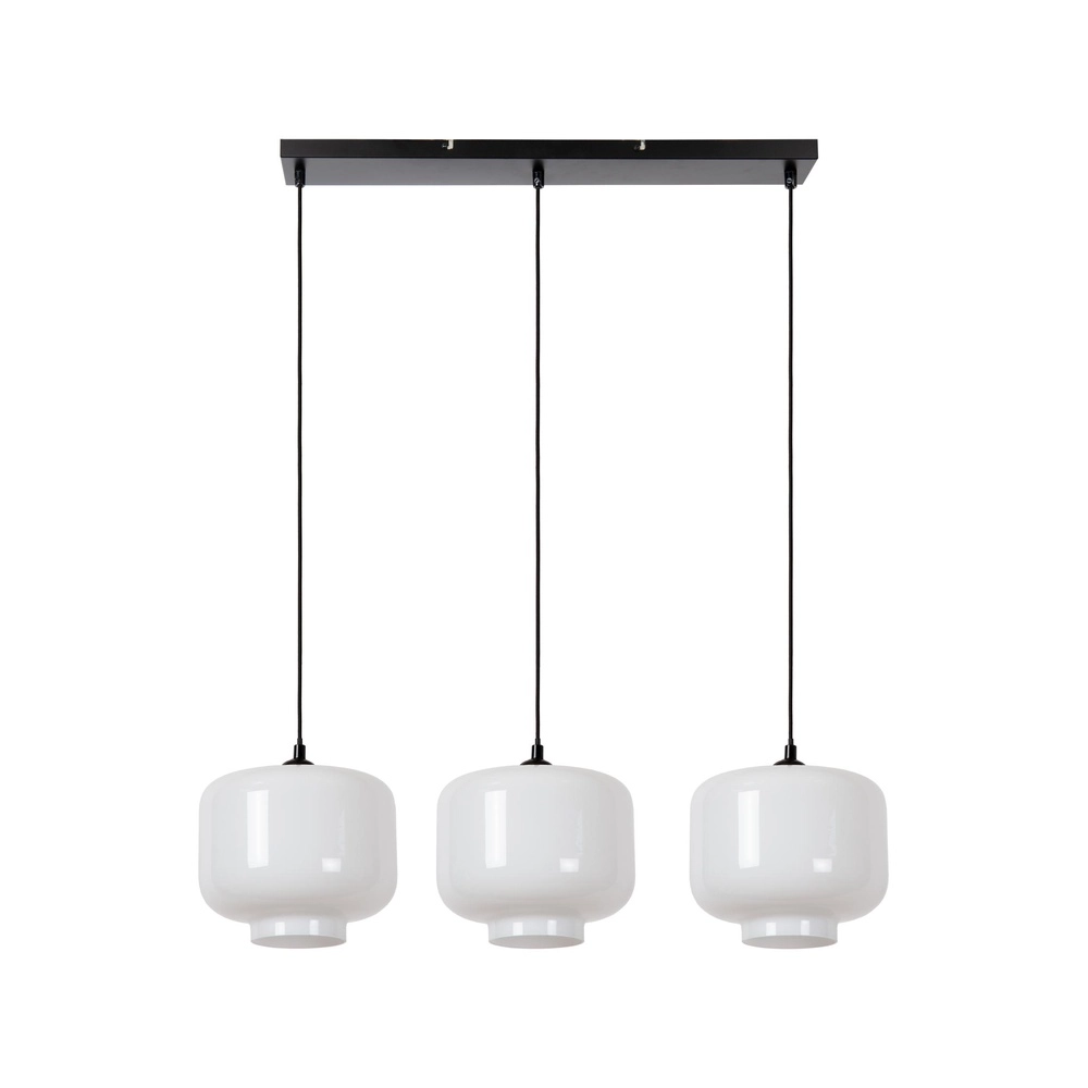 Hanging lamp straight Medine 3-light black with opal