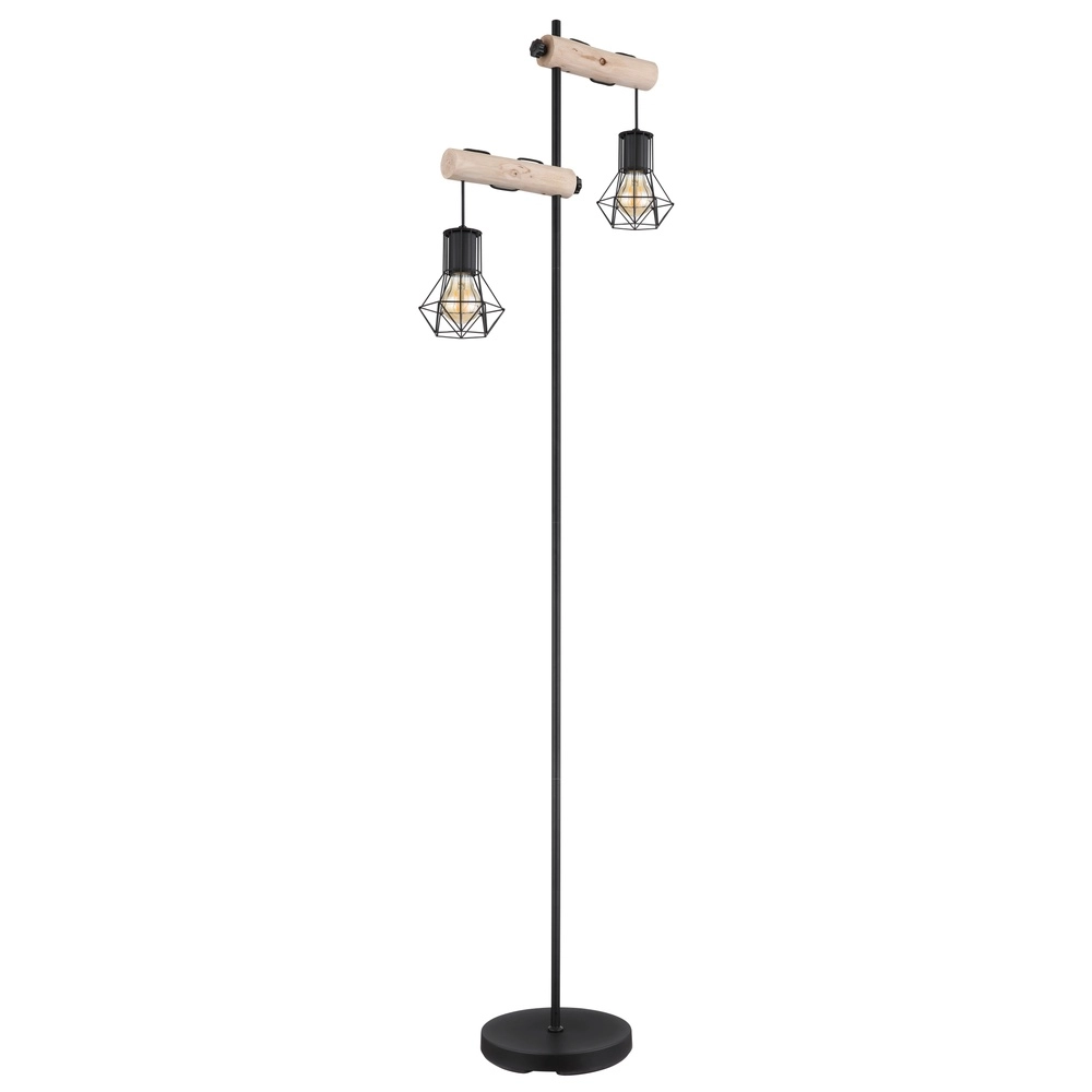 Floor lamp Priska black with wood Globo 9007371443840
