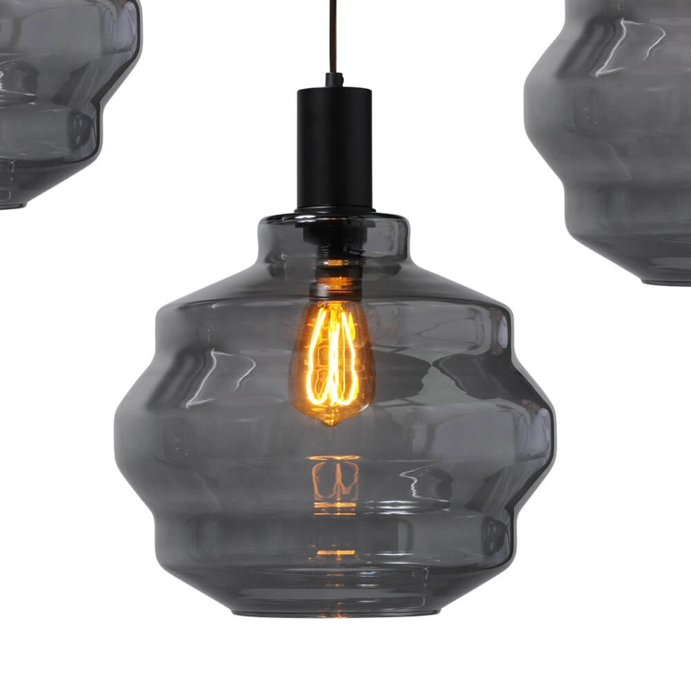 5-light hanging lamp - black - Porto with Ball smoke glasses - Ø 30cm Masterlight 8718121270173