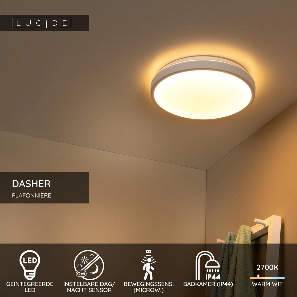 White ceiling light Dasher Ø 34.8cm IP44 for bathroom Lucide 5411212792105