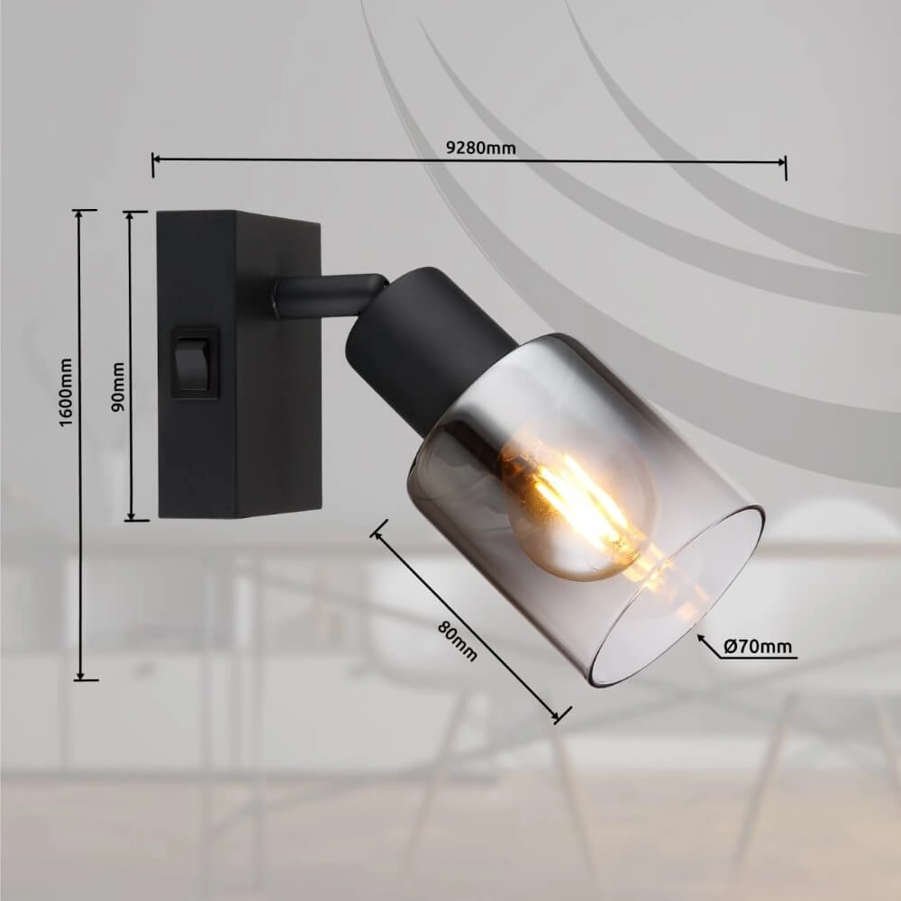 Black wall lamp Hubertus with switch Globo 9007371446018