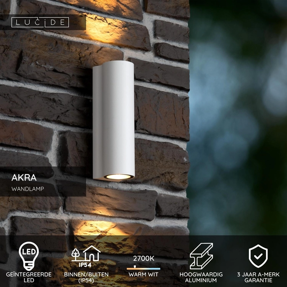 Design wall lamp Akra up and down white IP54 Lucide 5411212334053