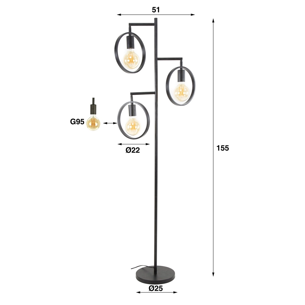 3-Ring Floor Lamp Ring black - E27 Lyora 8716803511743