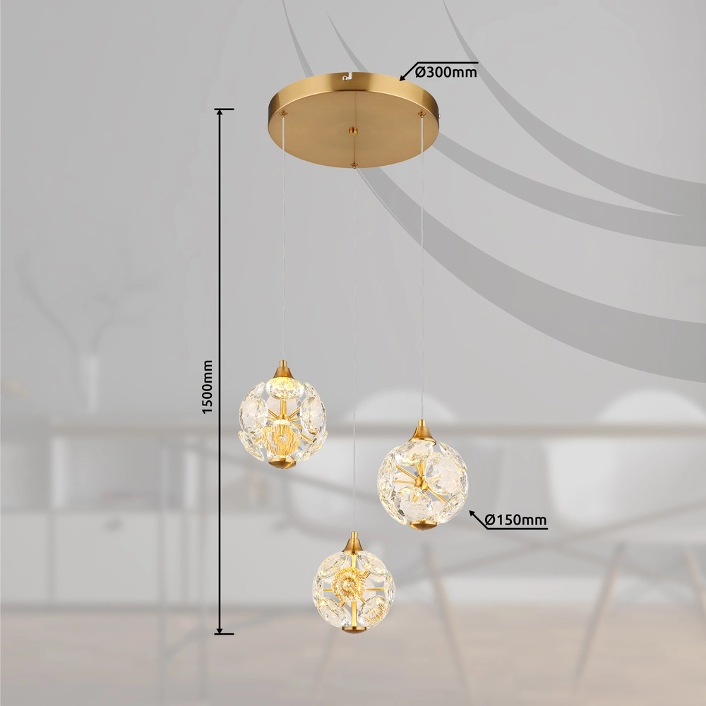 3-light pendant lamp Virina gold Ø 65cm Globo 9007371449620