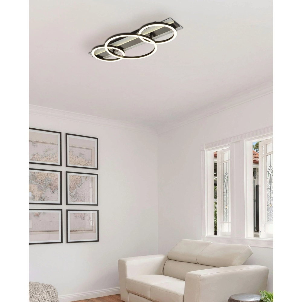 Black ceiling lamp Norberto 3 rings straight Globo 9007371569830