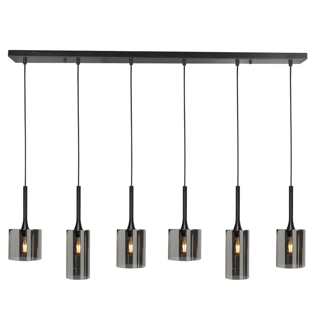 Pendant lamp Diverso black 6-light with smoke glass