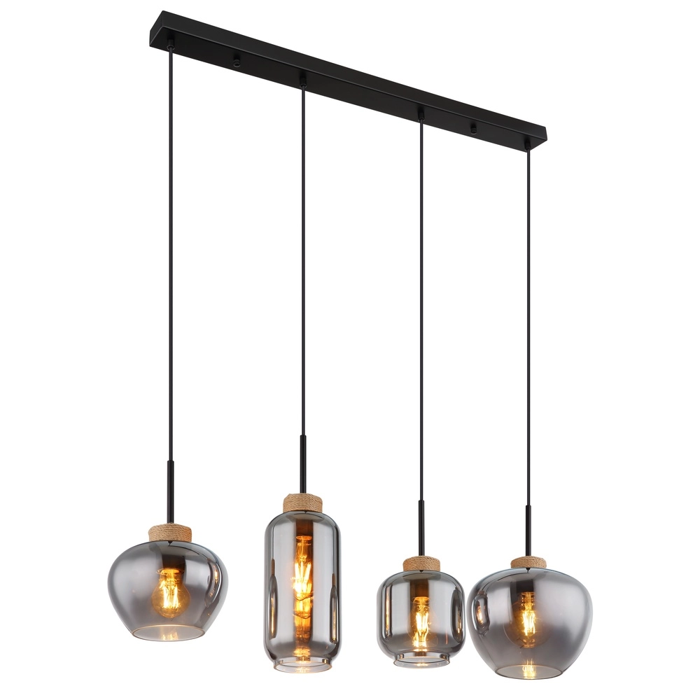 Design pendant lamp Matt 4-light black with smoke glass