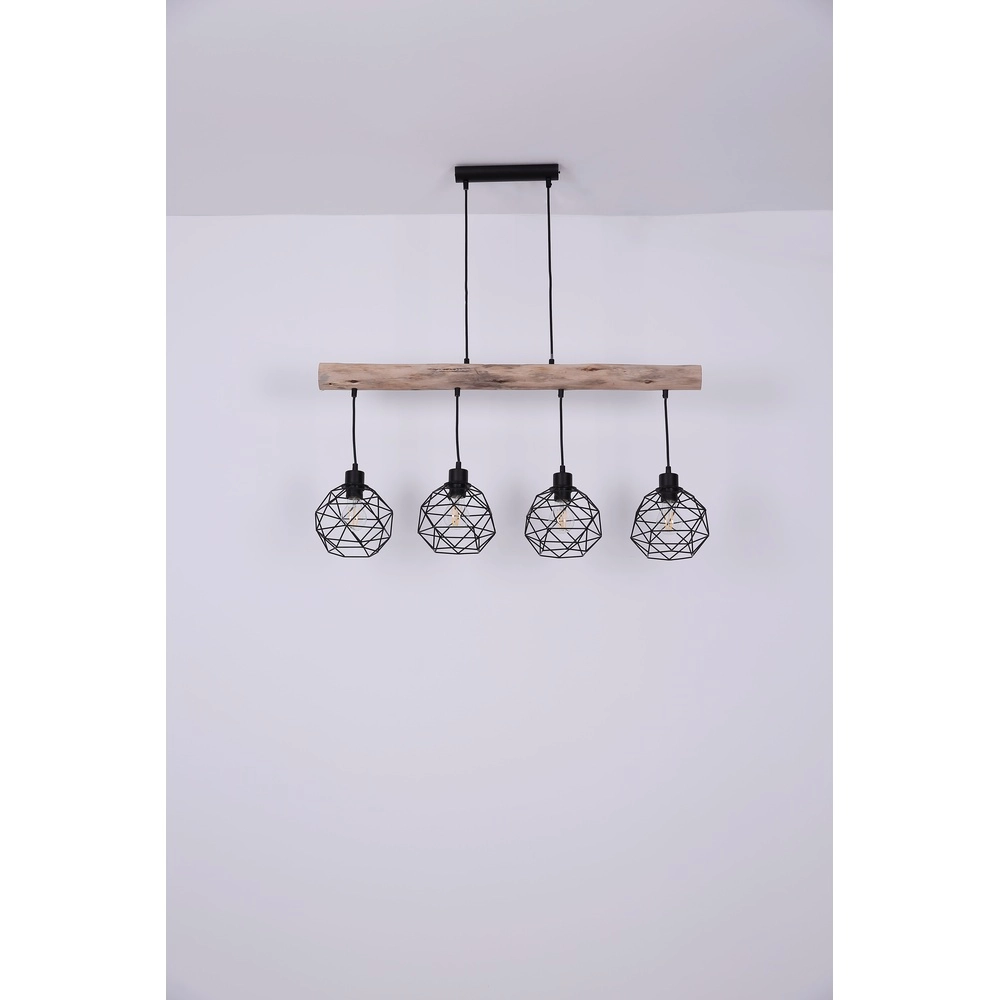 4-light dining table lamp Theodor black with wood Globo 9007371400676