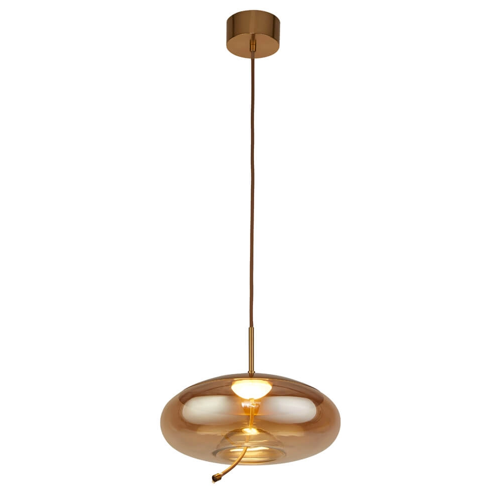 Pendant Lamp Glass Lisbon Red copper with amber round glass