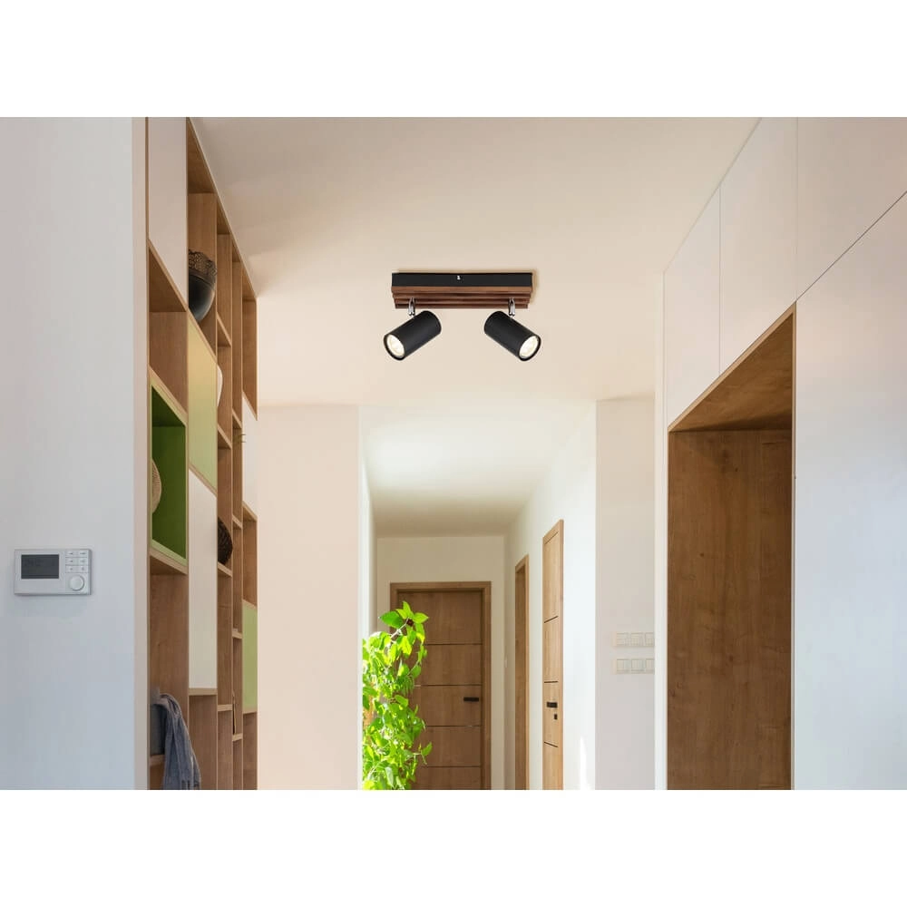 Ceiling lamp Kayden Double black with wood Globo 9007371528448