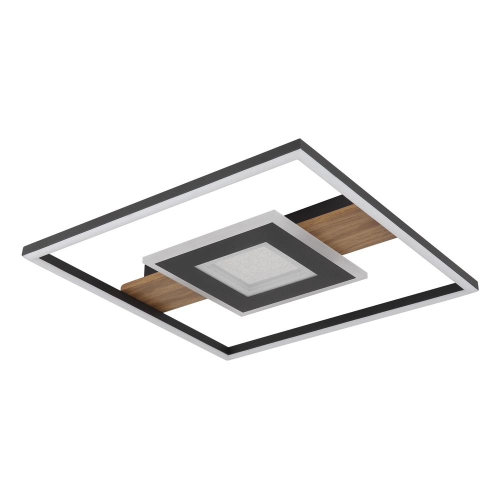 Sleek ceiling lamp Pikara black with wood Globo 9007371465712
