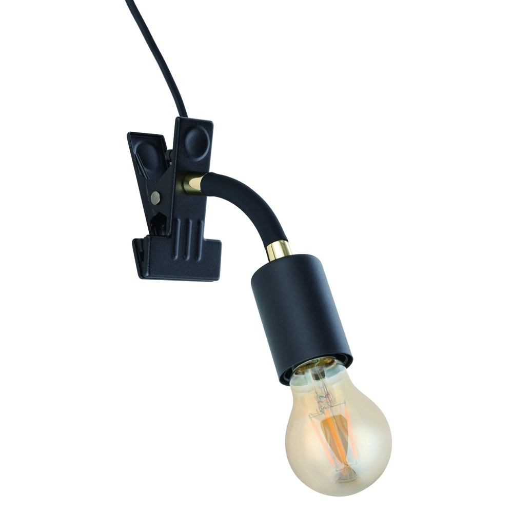 Clamp spot Parrini switch - black/brass - 1x E27