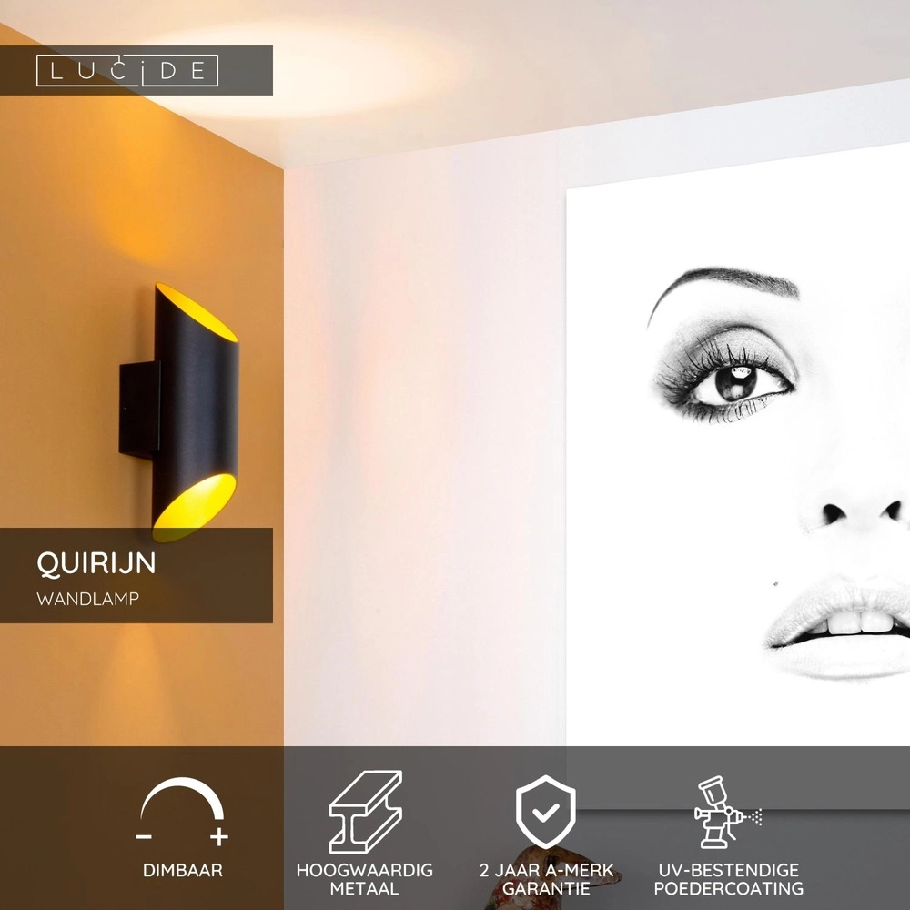 Wall spotlight Quirijn Black Lucide 5411212093059