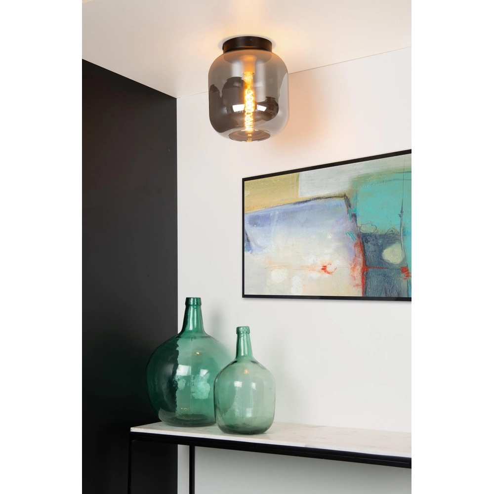 Ceiling lamp Joanet Ø 25cm black with smoke glass Lucide 5411212452153