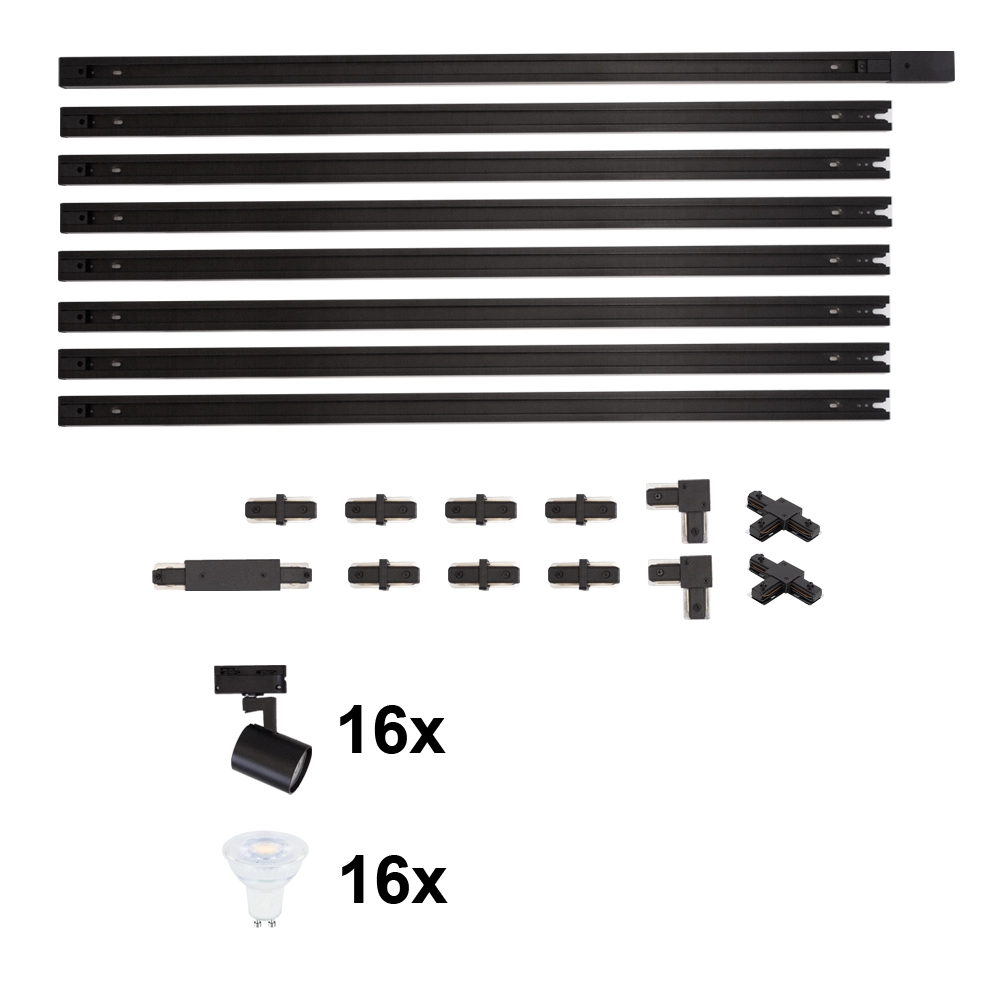 Rail set 8 meters Unik with 16 spotlights