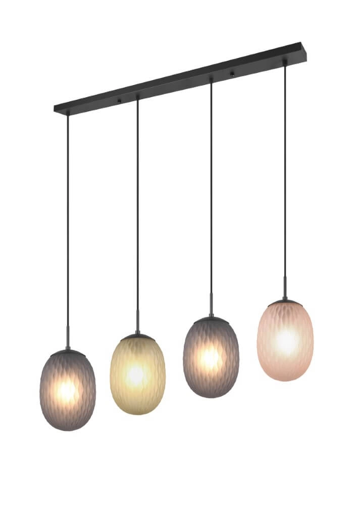 4-light pendant lamp Facette with ribbed colored glass
