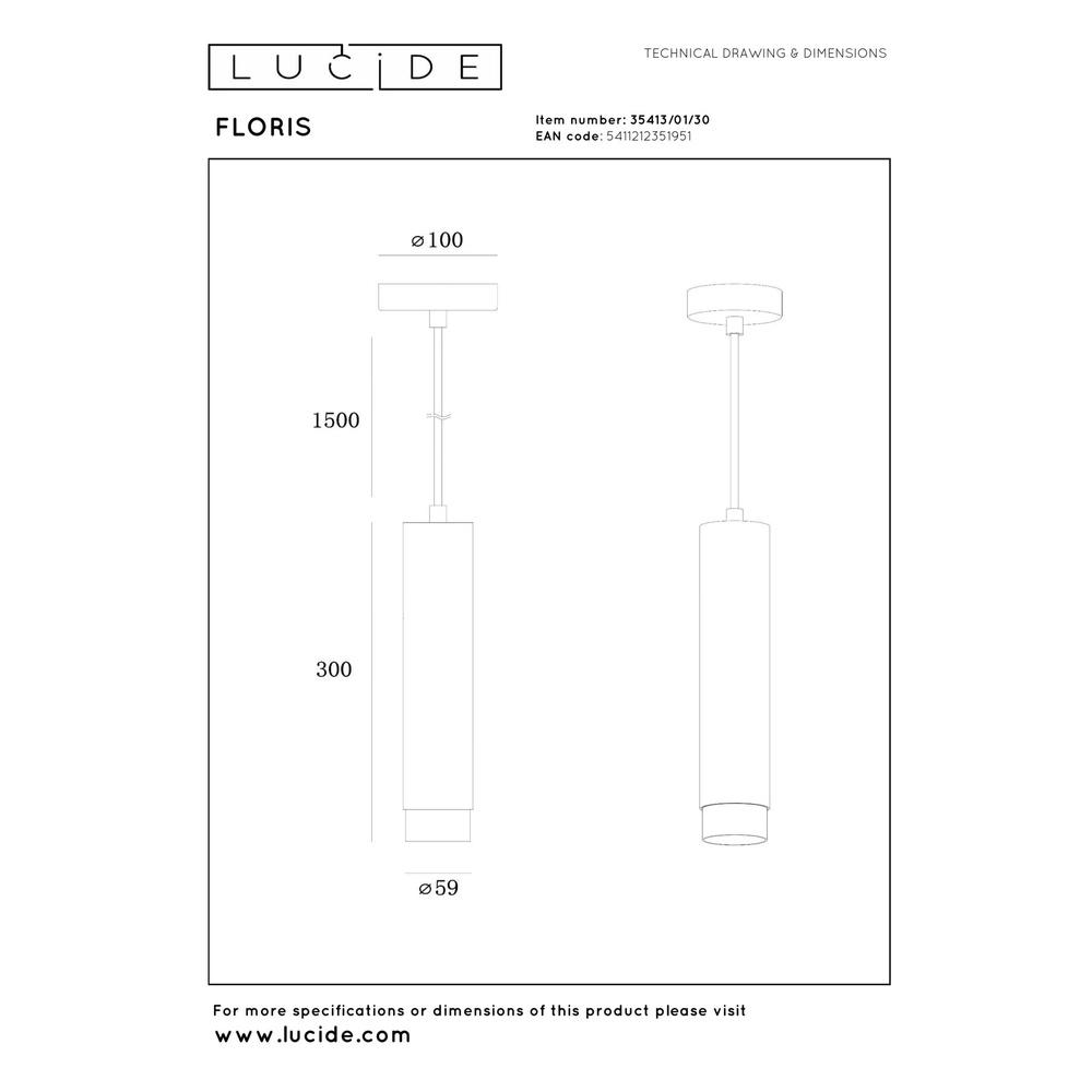 Design pendant lamp Floris black Ø 5,9cm Lucide 5411212351951