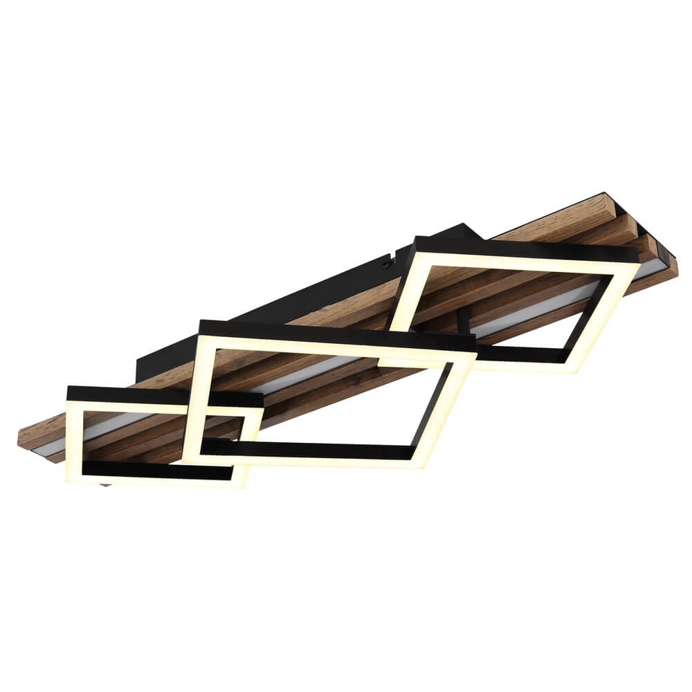 Ceiling lamp Obrien black with wood 3-lights Globo 9007371515301