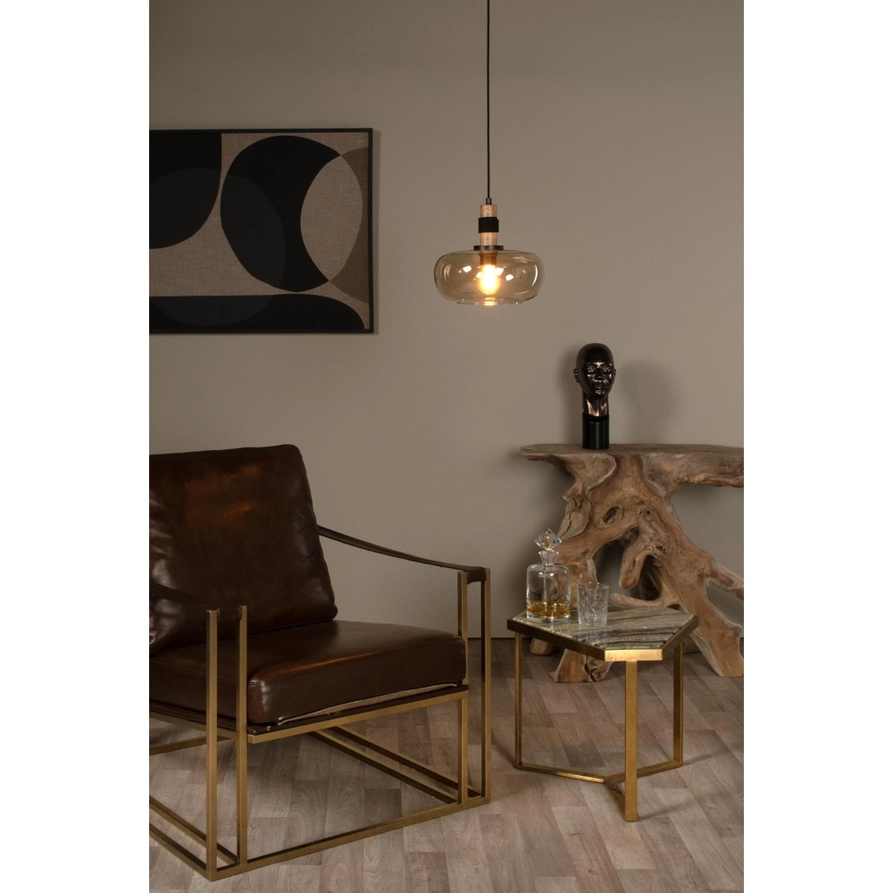 Pendant lamp Ilona Ø 30cm black with amber glass Lucide 5411212452672
