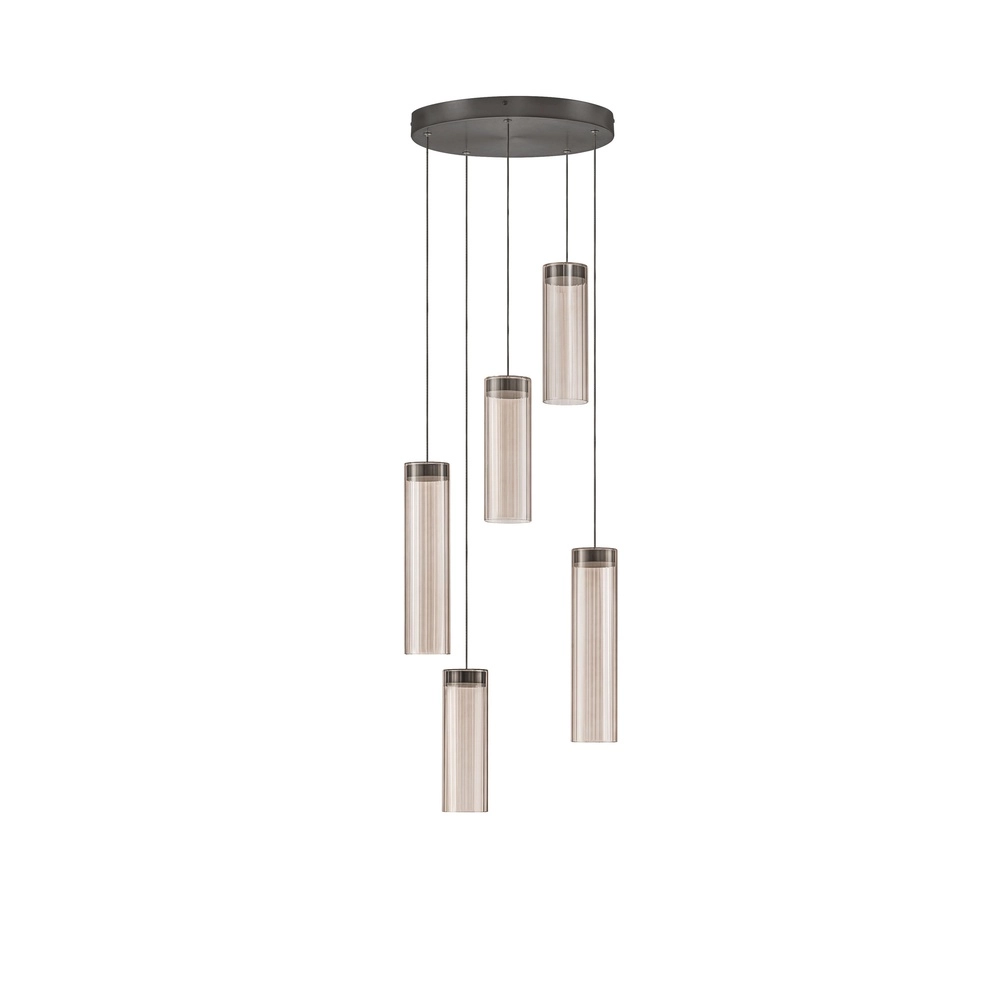 Design pendant lamp Brielle anthracite with mocha glass 5-lights Lyora 5212017495426