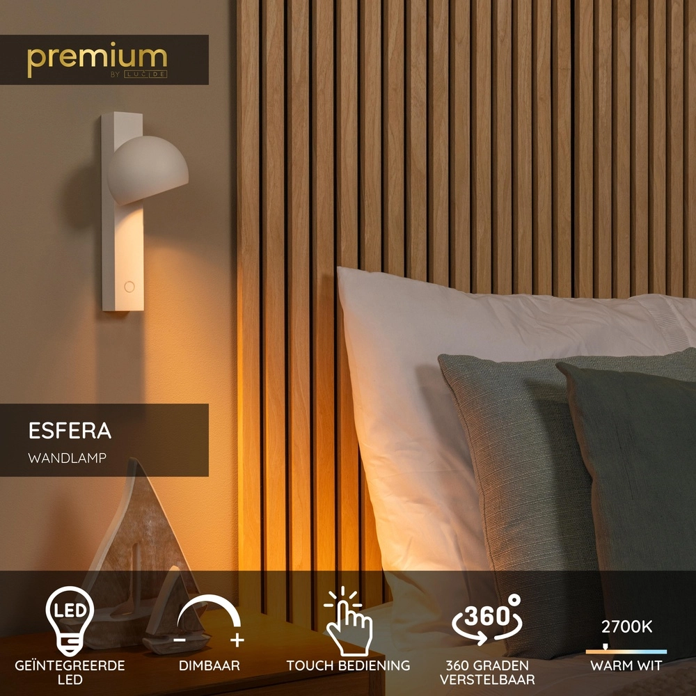 Bed reading lamp Esfera LED - White Premium by Lucide 5411212234469