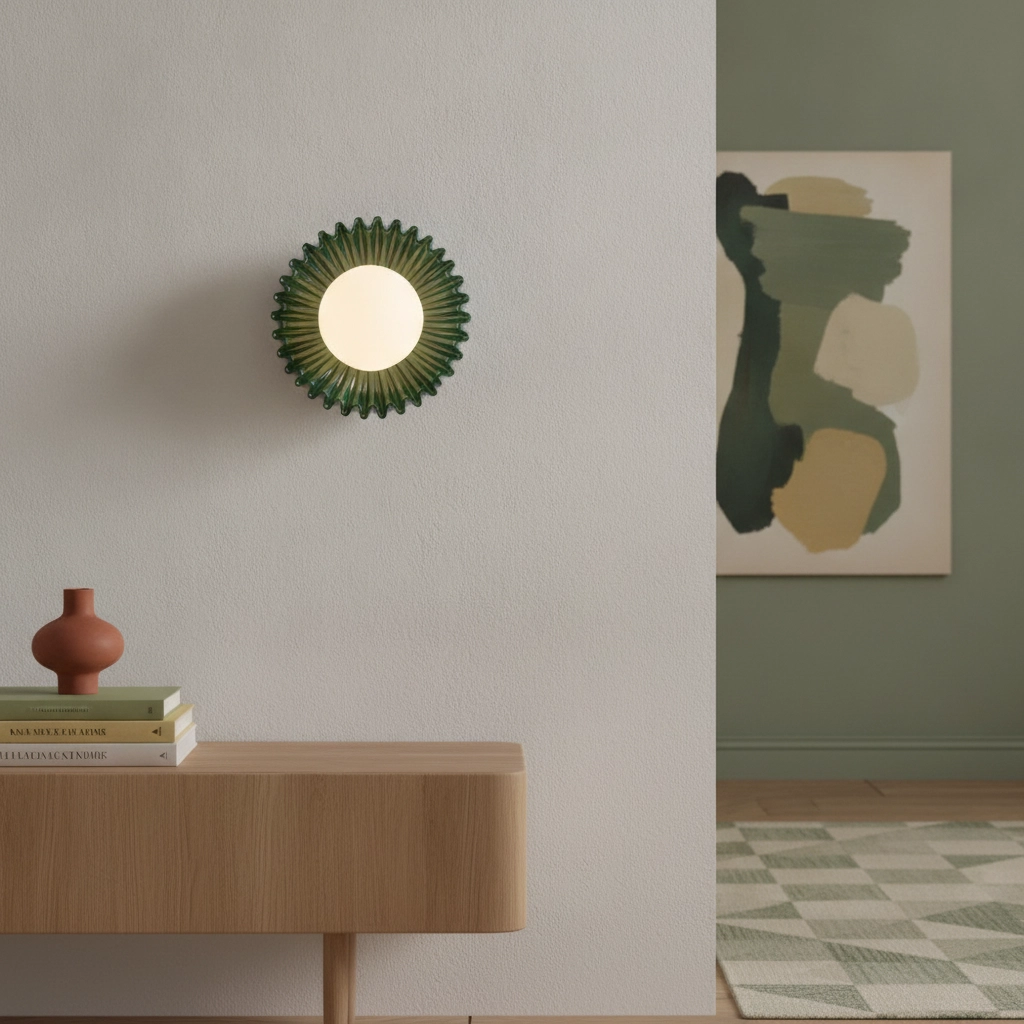Wall lamp Petel Green with white glass