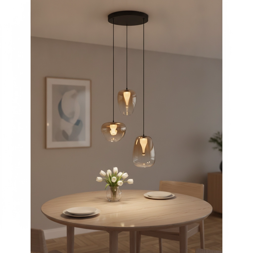 Design pendant lamp Oblo 3-light amber glass