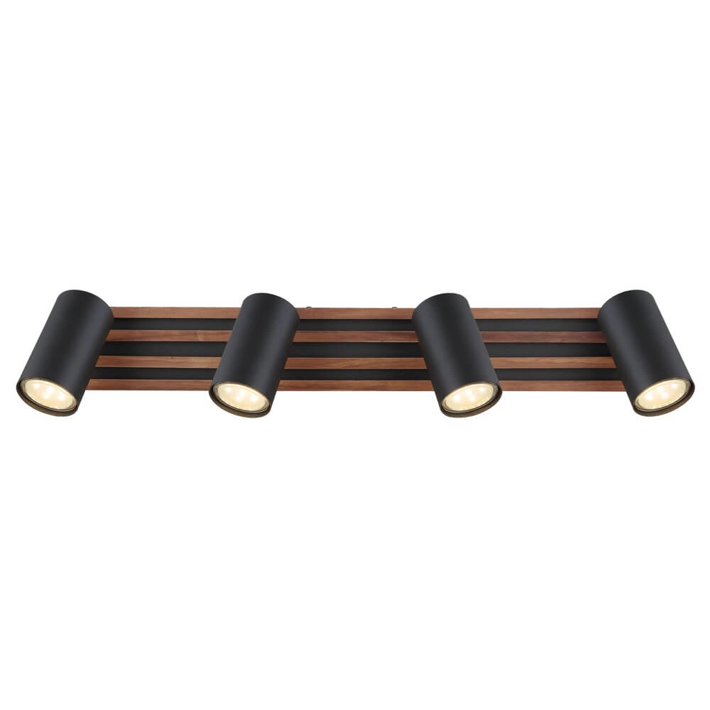 Ceiling lamp Kayden 4-light black with wood Globo 9007371533442