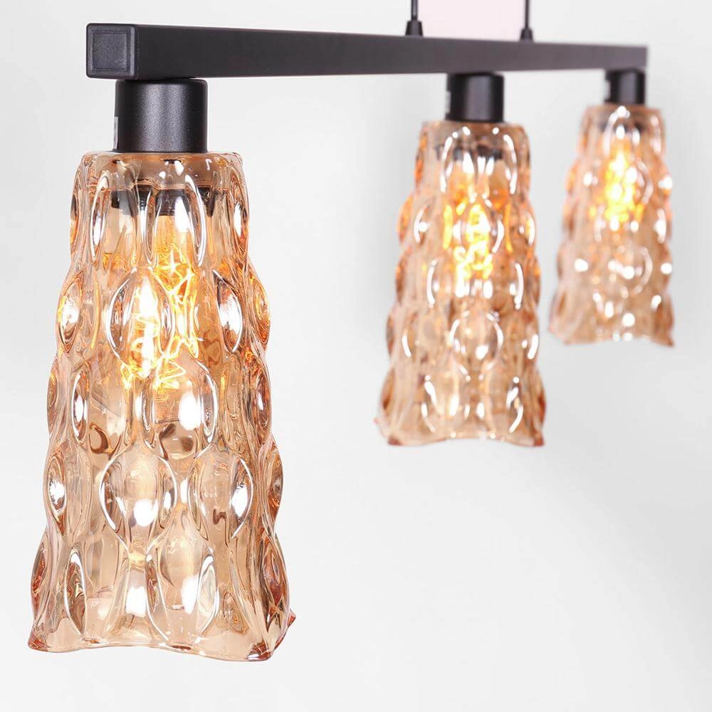 Pendant lamp 3-lights Vidrio black with amber glass Steinhauer 8712746173727
