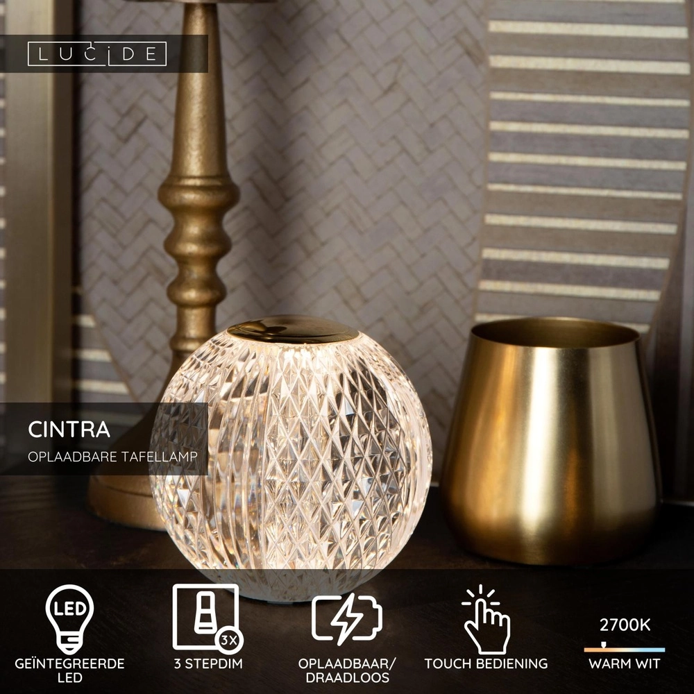 Golden table lamp Cintra rechargeable Ø 9cm - 2700K Lucide 5411212134486