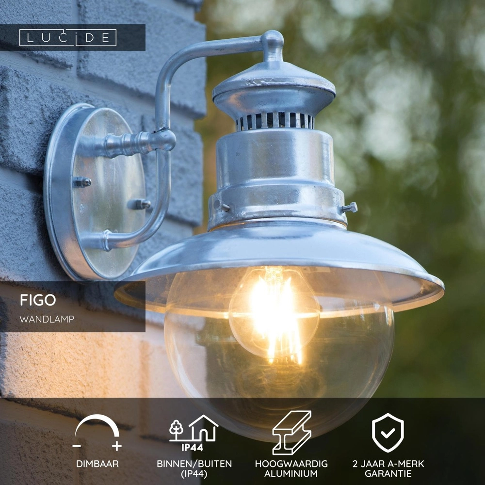 Classic wall lamp Figo zinc Lucide 5411212114396