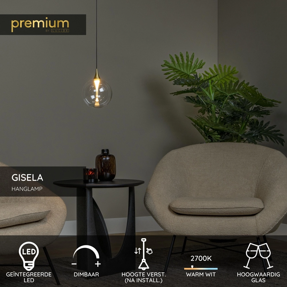 Design LED pendant light Gisela clear - 1x Ø 16cm Premium by Lucide 5411212134769