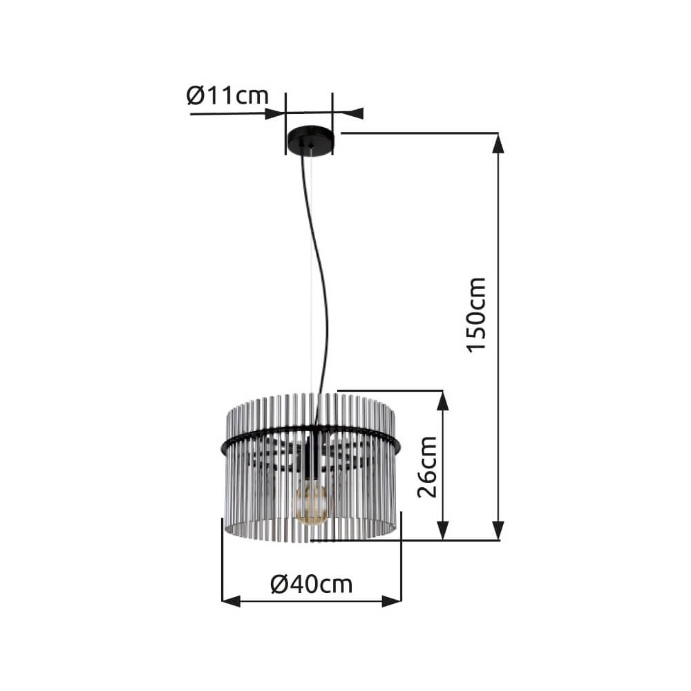 Black pendant lamp Gorley with smoke glass Ø 40cm Globo 9007371445189