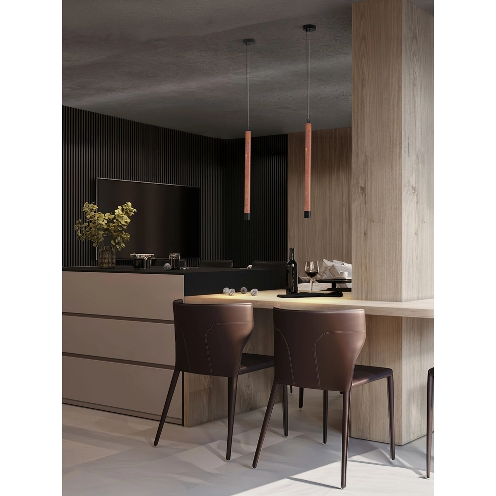 Modern pendant lamp Muse Black with Red Travertine