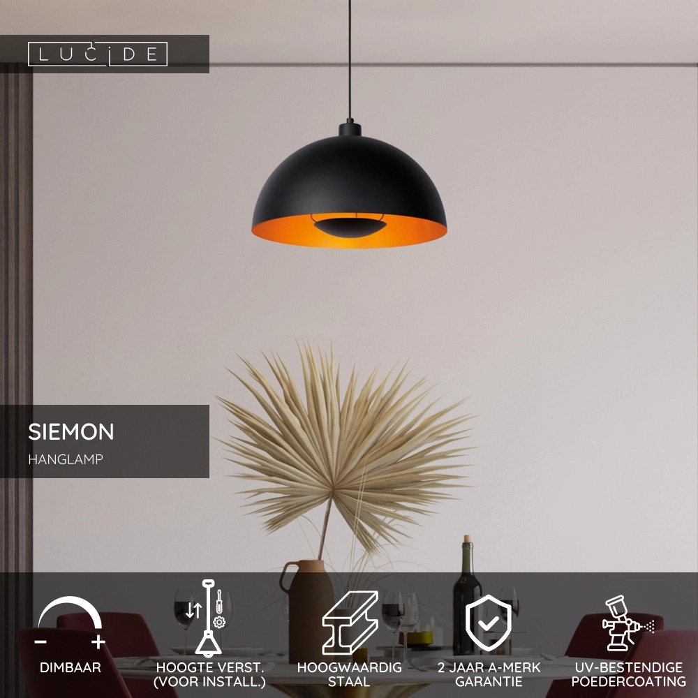Design pendant lamp Siemon Black Lucide 5411212451743