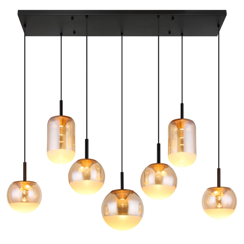 Design pendant lamp Severin 7-light black with amber glass Globo 9007371540945