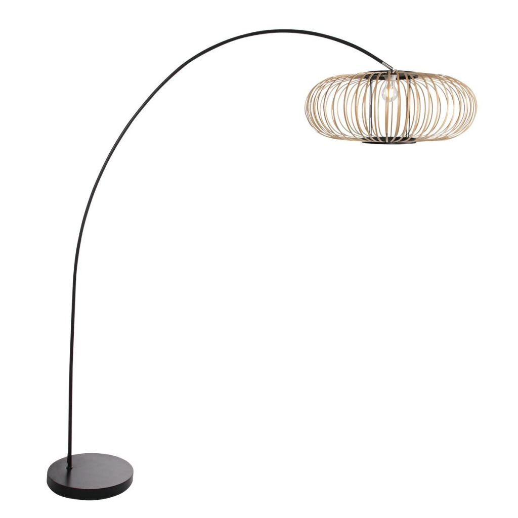 Arc lamp black Solva with bamboo shade Ø60cm