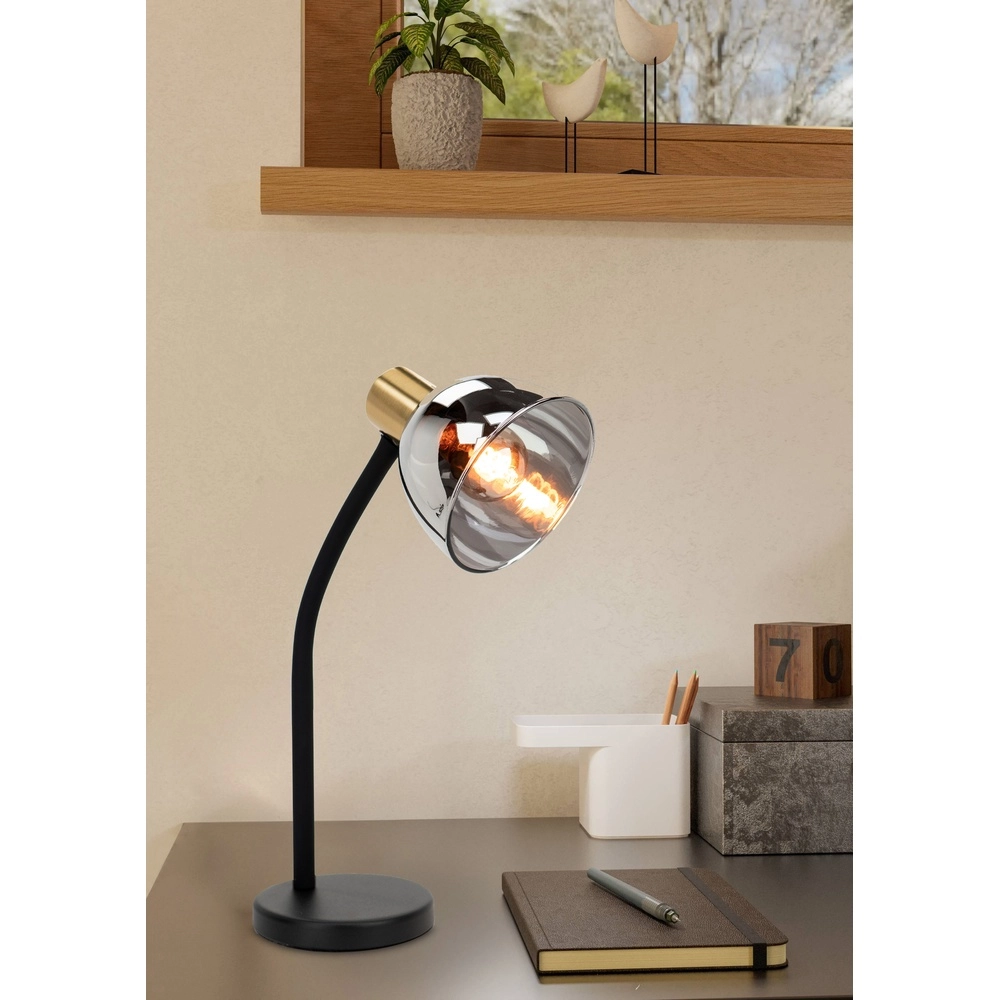 Sleek desk lamp Macere gold with smoke glass Eglo 9008606304332