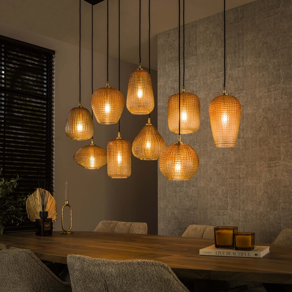 XXL pendant lamp Dot 9 amber fading glasses