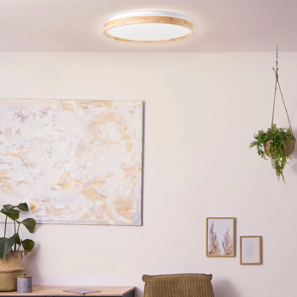 Ceiling lamp Alson Ø 49.5cm white with wood Brilliant 4004353411274