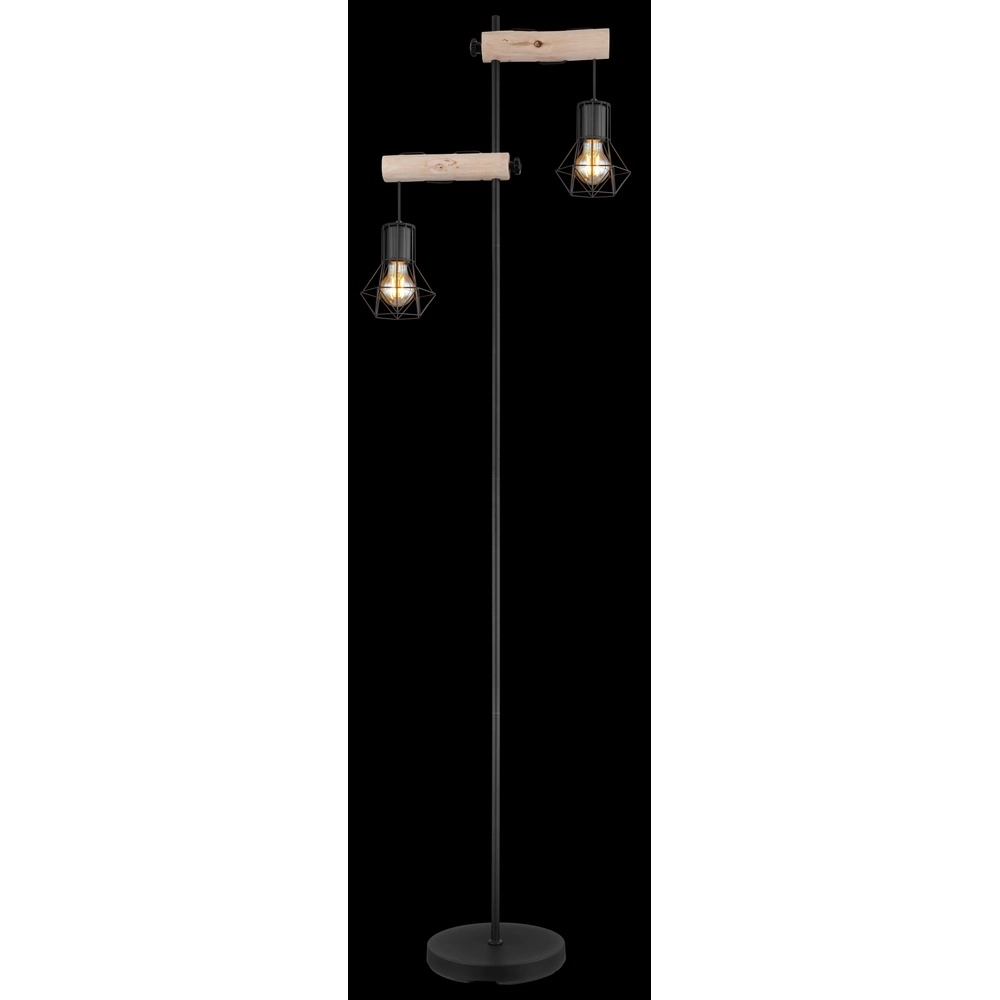 Floor lamp Priska black with wood Globo 9007371443840